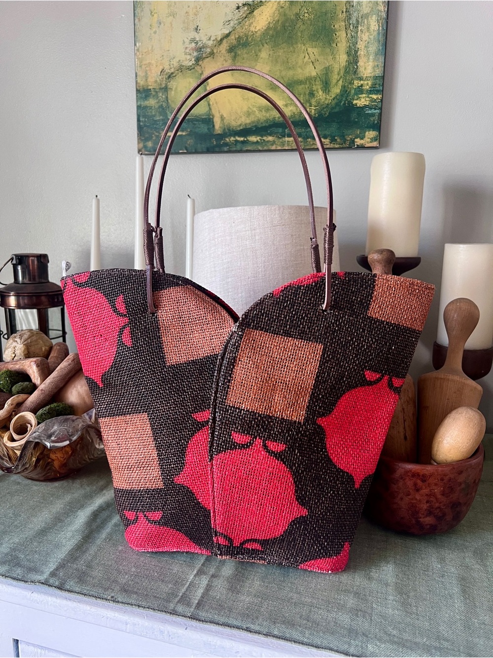 Vintage Engage Green recycled woven paper tulip shoulder bag